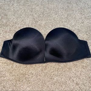 black strapless Victoria’s Secret Bombshell bra